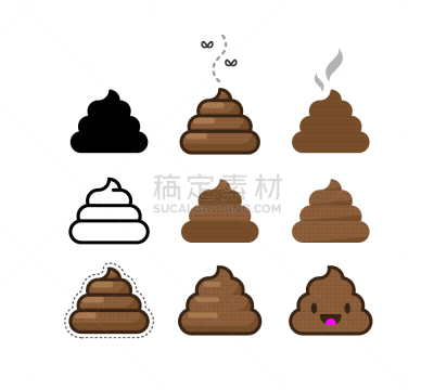 粪,褐色,符号,平坦的,宠物,分离着色,轮廓,白色,串,布置