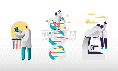 生物学,显微镜,科学家,脱氧核糖核酸,绘画插图,互联网,矢量,实验室,平坦的,研究