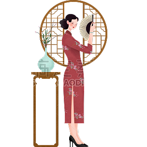 中国风人物插画素材-旗袍女人