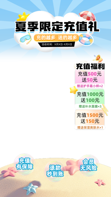 夏季营销沙滩充值冲话费直播间贴片组合AIGC预览效果