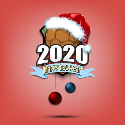 happy new year 2020 and handball ball in santa hat