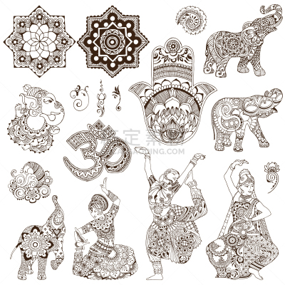 时尚,Mendi,螺线,图像,象,女人,矢量,东方人,布置