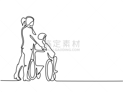 轮椅,青年女人,老年男人,自然,护士,人,推,协助,生病,坐