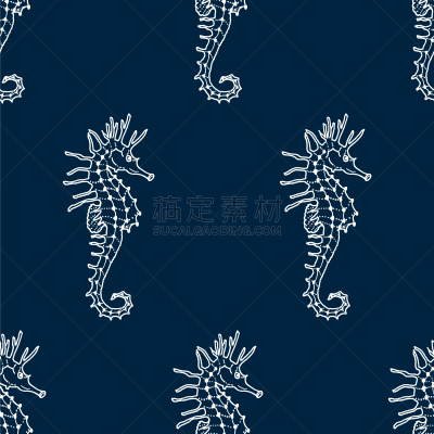 白色,海马,四方连续纹样,轮廓,矢量,图像,式样,水下,动物,剪影