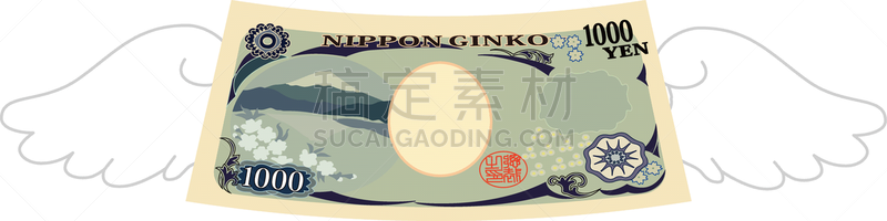 日本,1000日元,侧面视角,翎毛,动物背脊,翅膀,鸟类,浪费钱,绘画插图