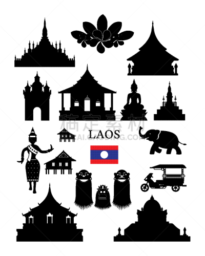 传统,老挝,国际著名景点,图像,琅勃拉邦,矢量,旅游目的地,普拉图克赛,布置