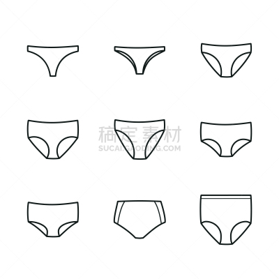 女人,绘画插图,短灯笼裤,图标集,丁字裤,高大的,矢量,比基尼