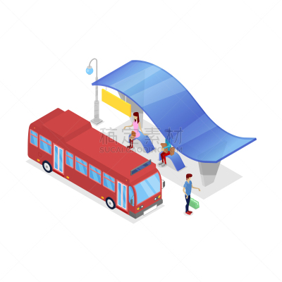 downtown bus stop isometric 3d icon