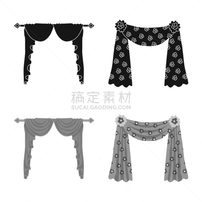 分离着色,窗帘,图标集,一个物体,红色,蓝色,材料,纺织品,薄纱,缎子