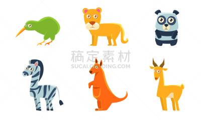可爱的,矢量,袋鼠,羚羊,绘画插图,狮子,动物主题,熊猫,斑马,收集