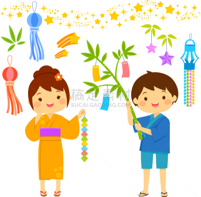 七夕节,动画片,男孩,可爱的,短册街,传统,和服,便装和服,布置,装饰