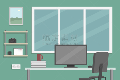 绘画插图,卡通,办公室,矢量,办公椅,空的,计算机,技术,椅子,窗户