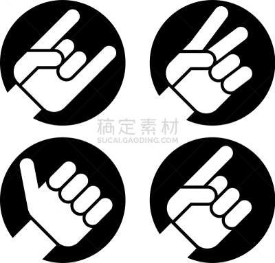 手势语,平坦的,四个物体,符号,白色,数字1,模板,拇指,品牌名称,布置