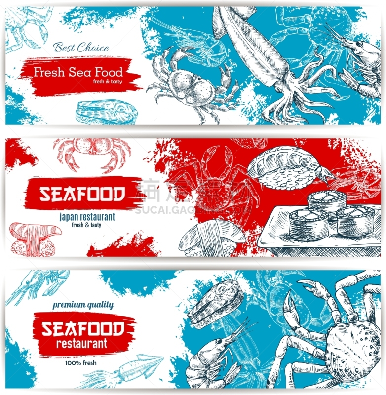 海产,清新,草图,鱼食,牛排,鱼子酱,寿司,渔业,食品,图像