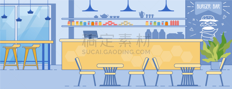 burger bar interior room with counter table chairs