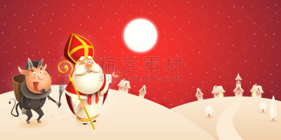城镇,克朗普斯,公亩,可爱的,老年男人,传统,传单,雪,圣诞老公,问候