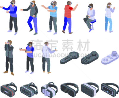 game goggles icons set isometric style