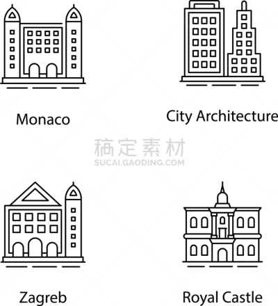 国际著名景点,陵墓,建筑,赌场,商店,小礼拜堂,矢量,要塞