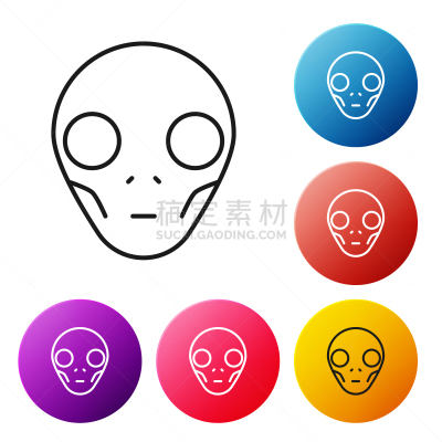 分离着色,外星人,计算机图标,黑色,线条,白色背景,可爱的,直的,肖像