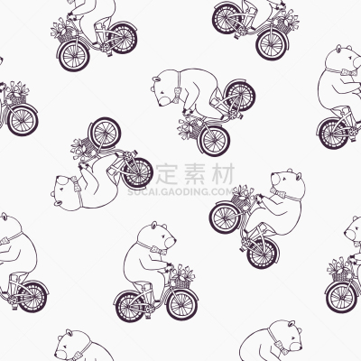 可爱的,熊,四方连续纹样,卡通,幽默,轮廓,篮子,脚踏车,纺织品,图像