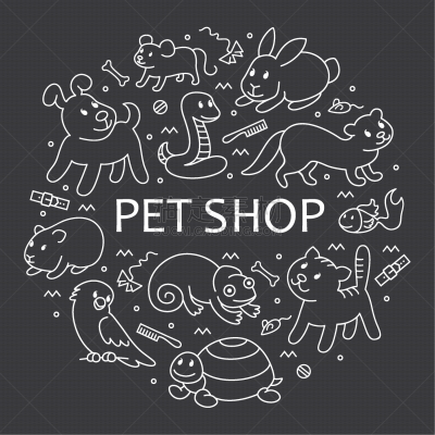 模板,宠物商店,圆形,华丽的,蛇,狗,鸟类,品牌名称,蜘蛛,兔子