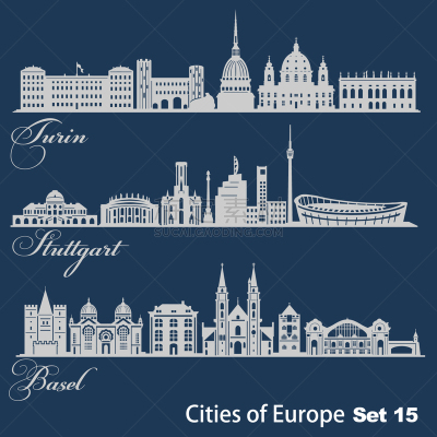 city in europe - turin stuttgart basel detailed