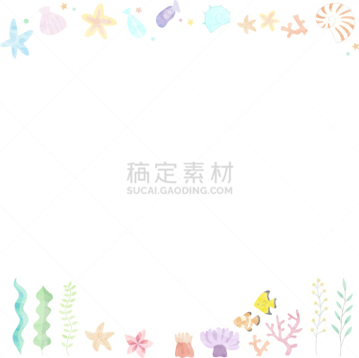 边框,贝壳,贺卡,水彩画颜料,纯净,热带气候,信函,模板,色彩鲜艳,动物