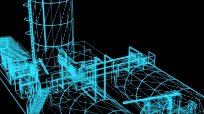 三维渲染-工业建筑的线框模型
