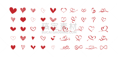 绘画插图,缎带,符号,矢量,潦草,红色,手,式样,动物心脏,白色背景
