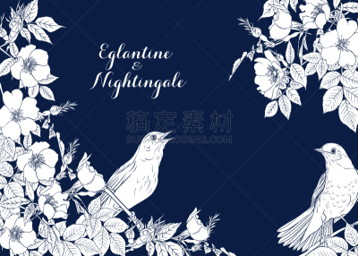 夜莺,狗,玫瑰,请柬,浪漫,婚礼,鸟类,爱,复古,绘制