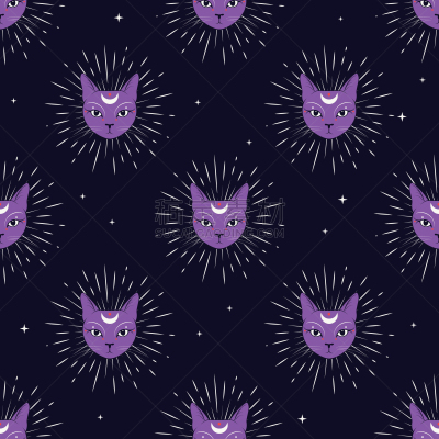 天空,夜晚,猫,月亮,紫色,人的脸部,可爱的,华丽的,炼金术,午夜