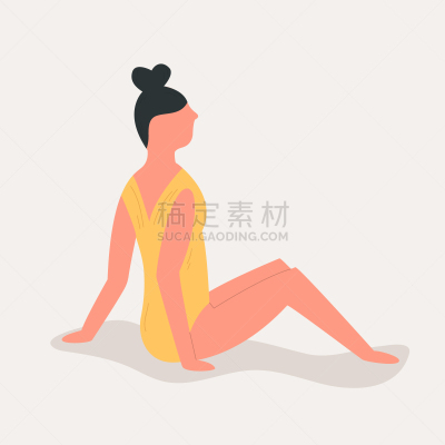 青年人,绘画插图,海滩,矢量,泳装,自然美,女孩,色彩鲜艳,坐