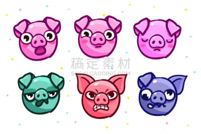 猪,波普风,动物头,2019,符号,网络表情,新年前夕,可爱的,传统,春节