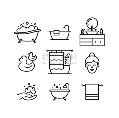 浴盆,计算机图标,线条画,背景分离,细的,现代,瓶子,手,住宅内部,厨房