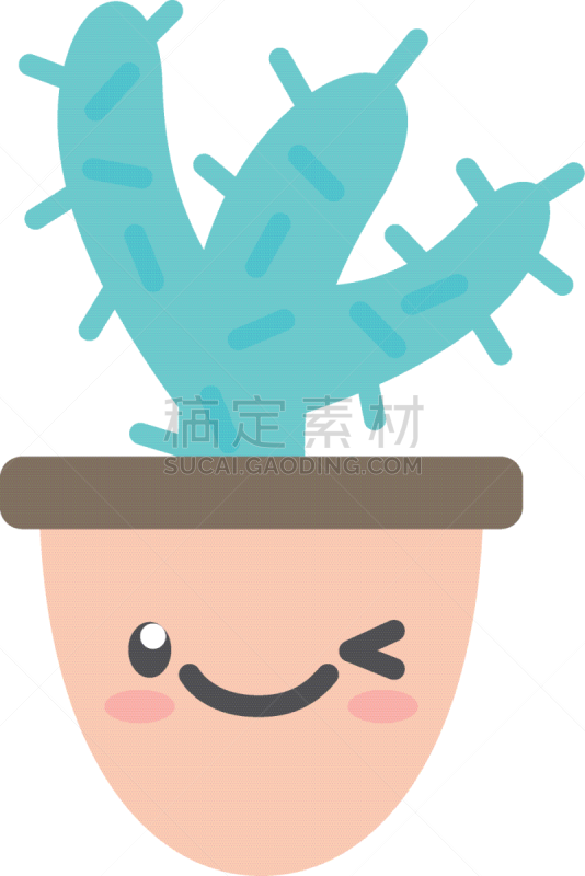 isolated kawaii cactus inside pot flat style icon