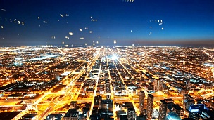 数字飞过现代城市芝加哥，智慧城市
