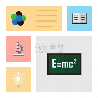 理论设计标签,电灯泡,图标,平坦的,传媒,生物学,书,黄色,显微镜,学习
