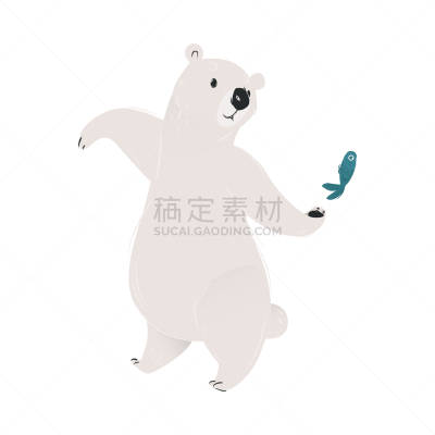 熊,绘画插图,卡通,北极,鱼类,白色,矢量,分离着色,南极洲,接