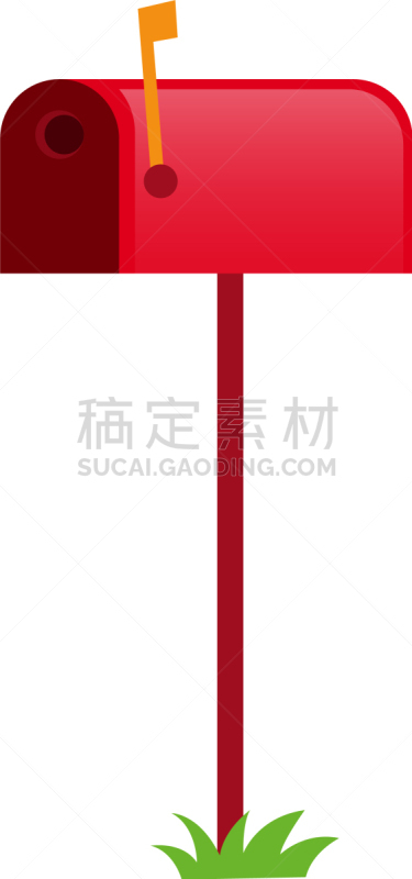 黄色,红色,邮箱,分离着色,白色,草,邮件,杆,装饰