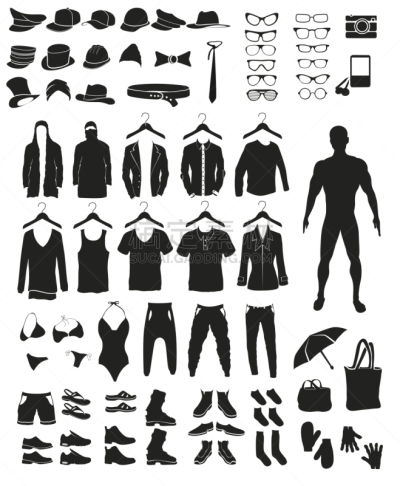 衣服,组物体,符号,分离着色,白色,制服,衬衫,男人,鞋子