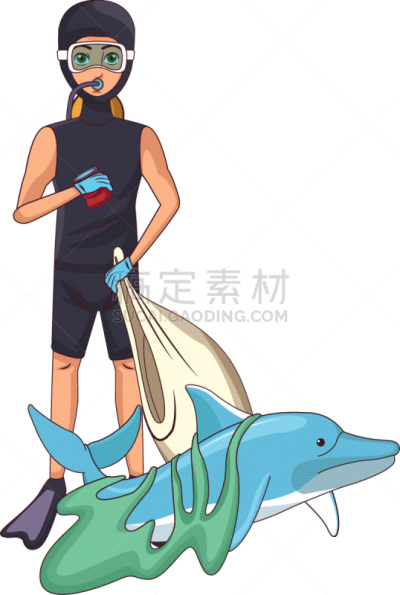水肺潜水,头像,动画片,人,女人,水下,垃圾,在下面,性格,愉悦