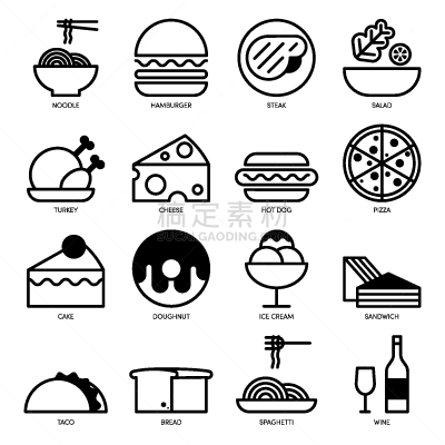 食品,分离着色,白色背景,计算机图标,线条,牛排,菜单,蛋糕,玉米饼,布置