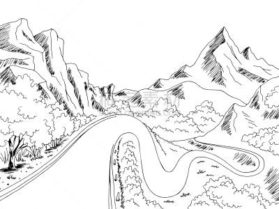 山口,草图,绘画插图,白色,矢量,路,地形,黑色,插画,空的