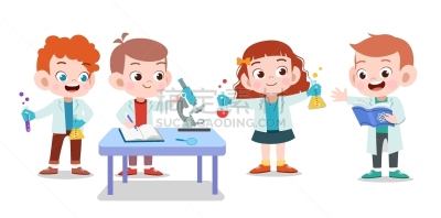 幸福,矢量,实验室,技术,儿童,可爱的,生物学,显微镜,科学实验,讲师