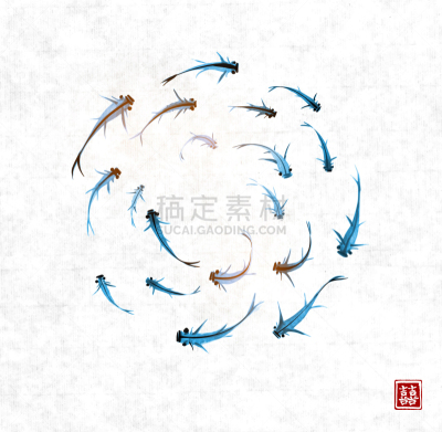 小的,墨水,动物手,竹荚鱼类,稻,分离着色,烟灰墨,白色,亚洲,绘制