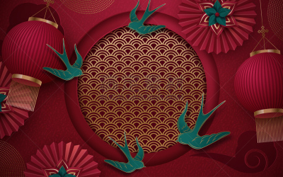 传统,2020,红色,绘画插图,黄金,矢量,新年前夕,三维图形,花,装饰