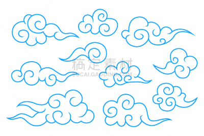 云,符号,蓝色,华丽的,传统,螺线,云景,收集