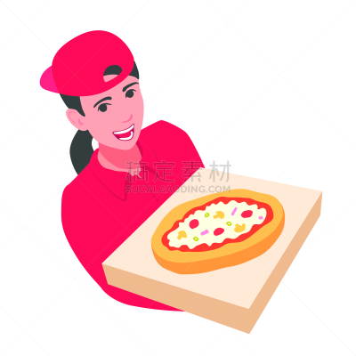有序,可爱的,比萨饼快递员,女人,盒子,拿着,青年人,polo衫,女孩,快餐