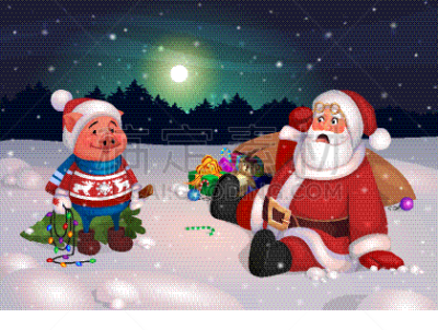 新年前夕,猪,圣诞老公,明信片,毛衣,玩具,雪,糖果,问候,坐