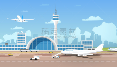 机场,逃亡者,现代,漫画,巴士,商务,天空,都市风景,抵达,离开